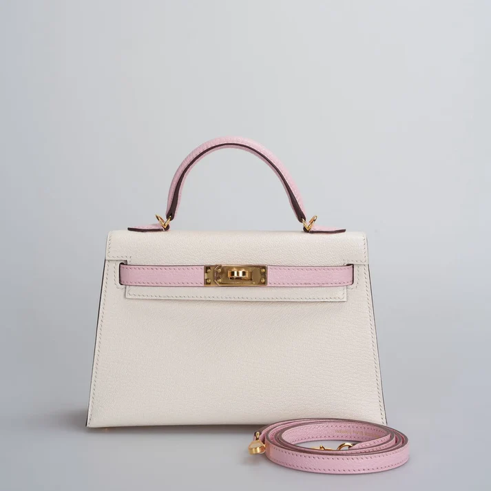 Hermes Mini Kelly 20cm HSS In Chèvre mysore Nata with Rose Sakura